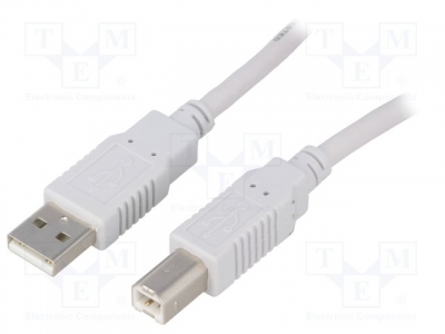 Кабел USB CAB-USB2AB/1.8-GY Кабел; USB 2.0; USB A щепсел, USB B щепсел; 1,8m; сив; Жило: CCA